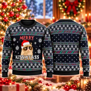2026 Christmas Grumpy Cat Kissmyass Ugly Sweater 2