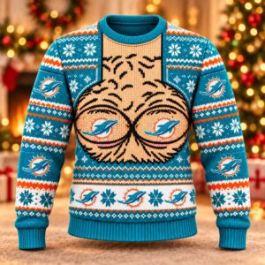 Dolphins Hairy Chest Custom Christmas Ugly Sweater 2