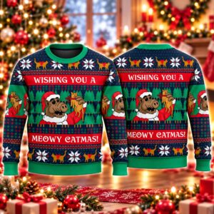 2026 Christmas Wishing You A Meowy Catmas Ugly Sweater 2